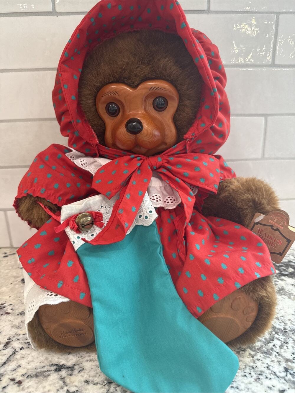ROBERT RAIKES CHRISTMAS 1991 Nicolette Bear Christmas Dress & Stocking #2078